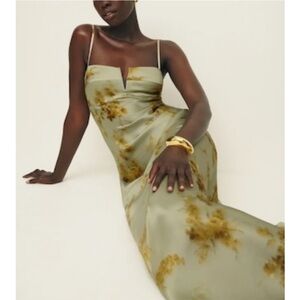 New NWT Reformation Brie Silk dress Green/Golden Hour